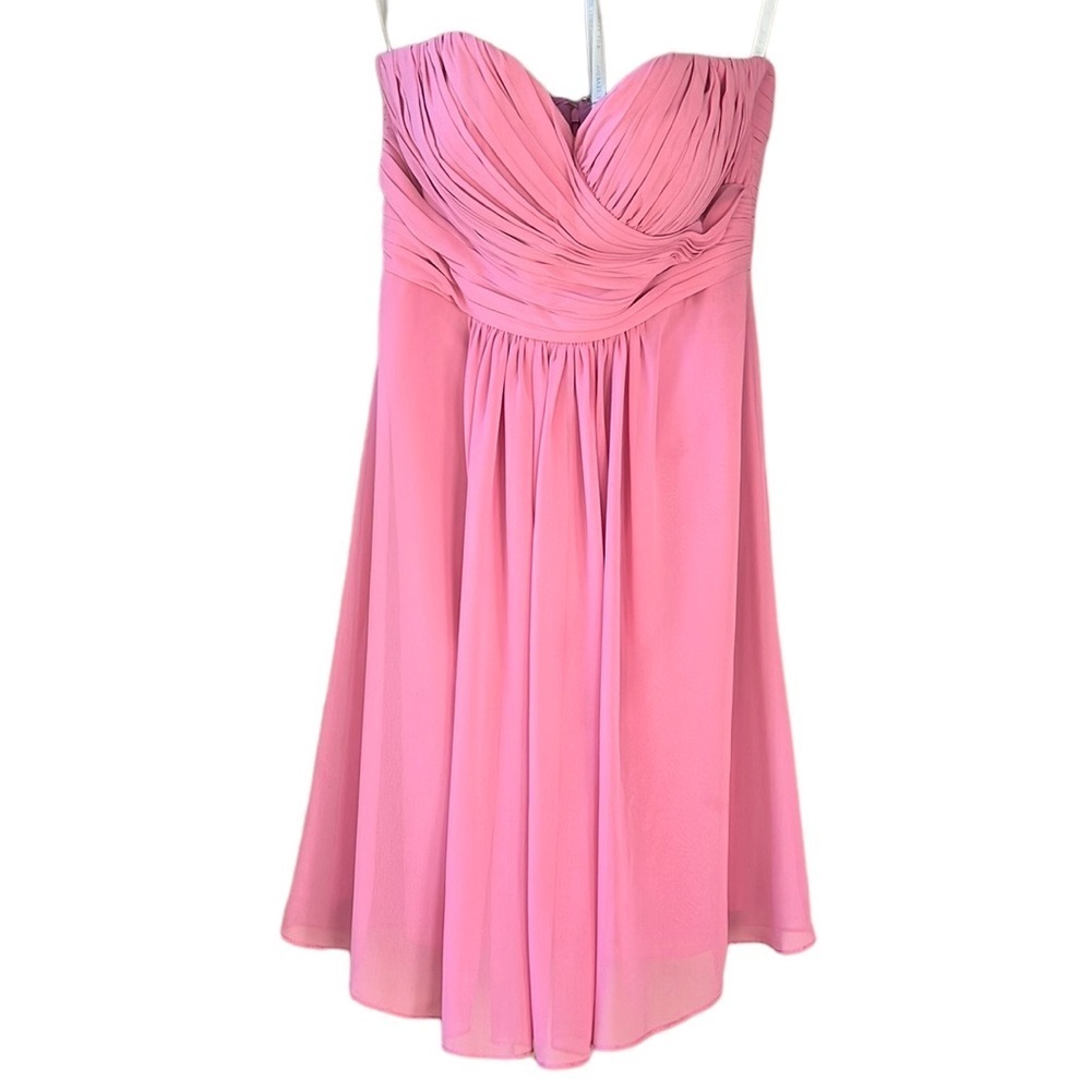 Bill Levkoff Knee Length Mauve Strapless Pleated Gown Dress. Size 10